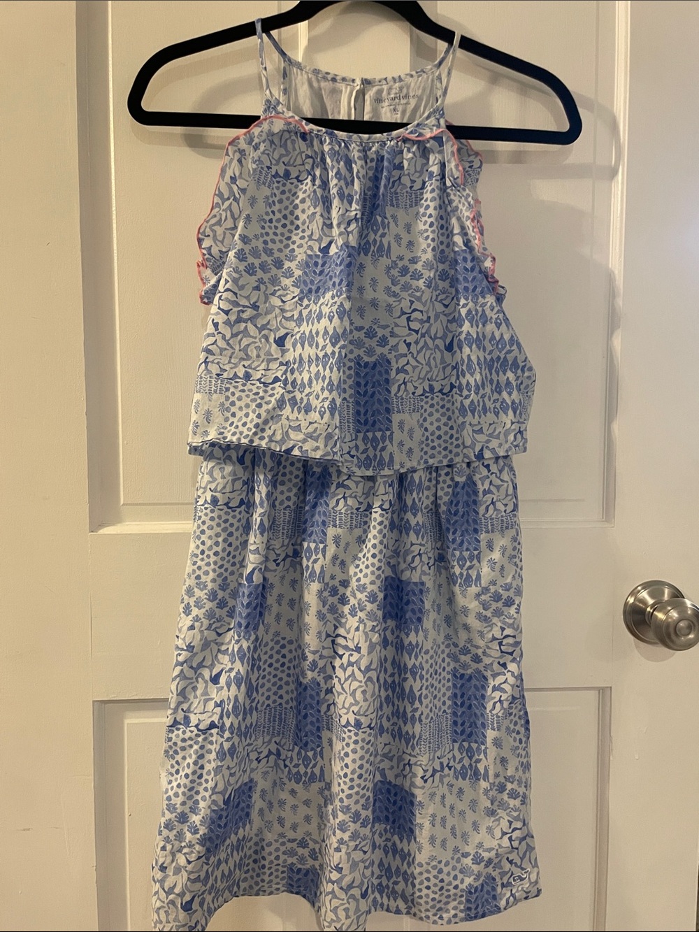 Vineyard Vines Blue and White Floral Sundress with Pink Trim
